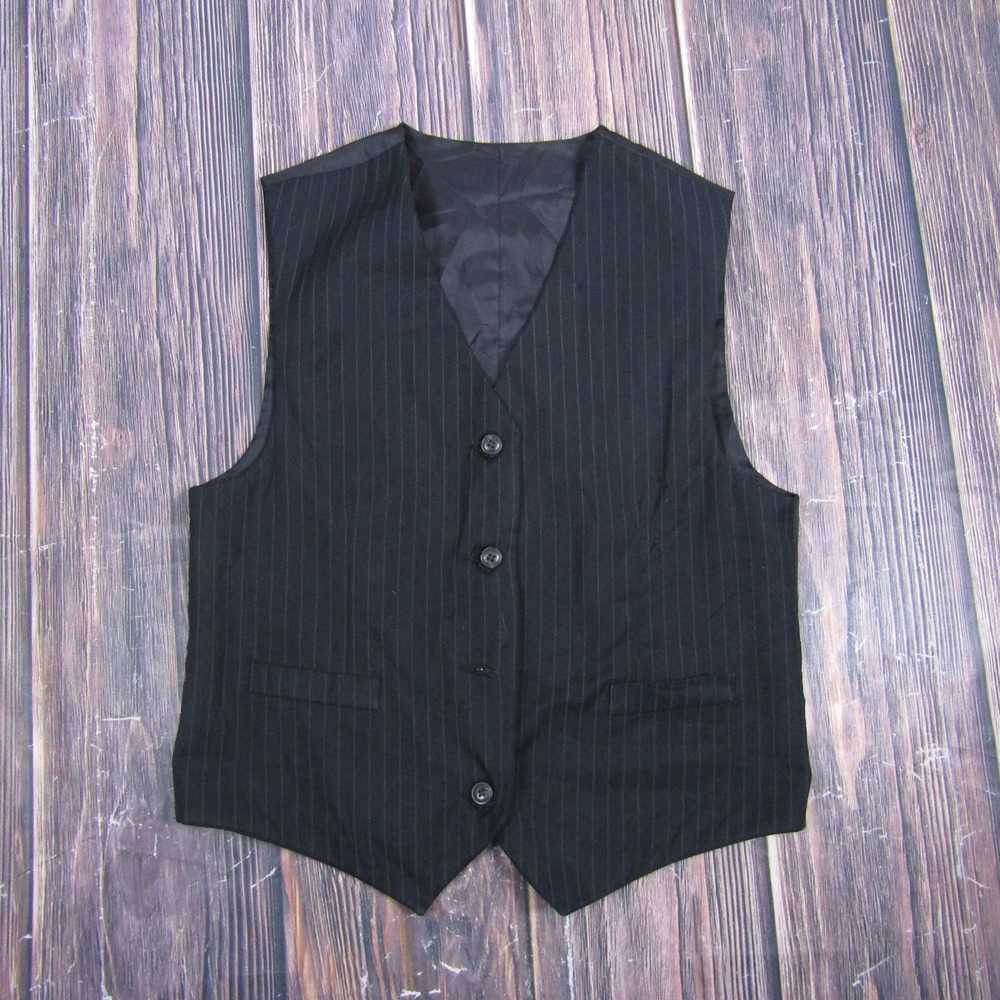 Suit Vest Mens 36 Black Striped 3 Piece Formal Waistcoat Business Wedding Vest